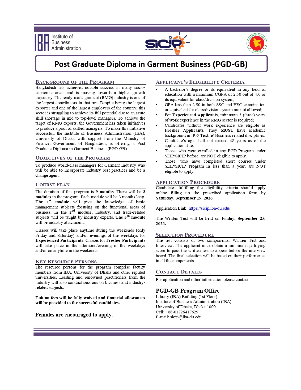 PGD-GB admission notice